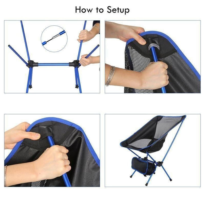 Kompakter Faltstuhl im Packsack, ideal für Rucksack, Camping & Picknick. Ultraleichter, tragbarer Outdoor-Stuhl.