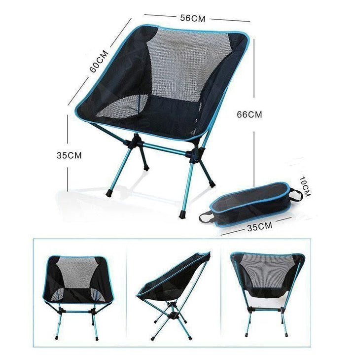 Bequemer Strandstuhl für entspannte Stunden am Meer oder beim Picknick. Ultraleichter, tragbarer Klappstuhl, kompakt.
