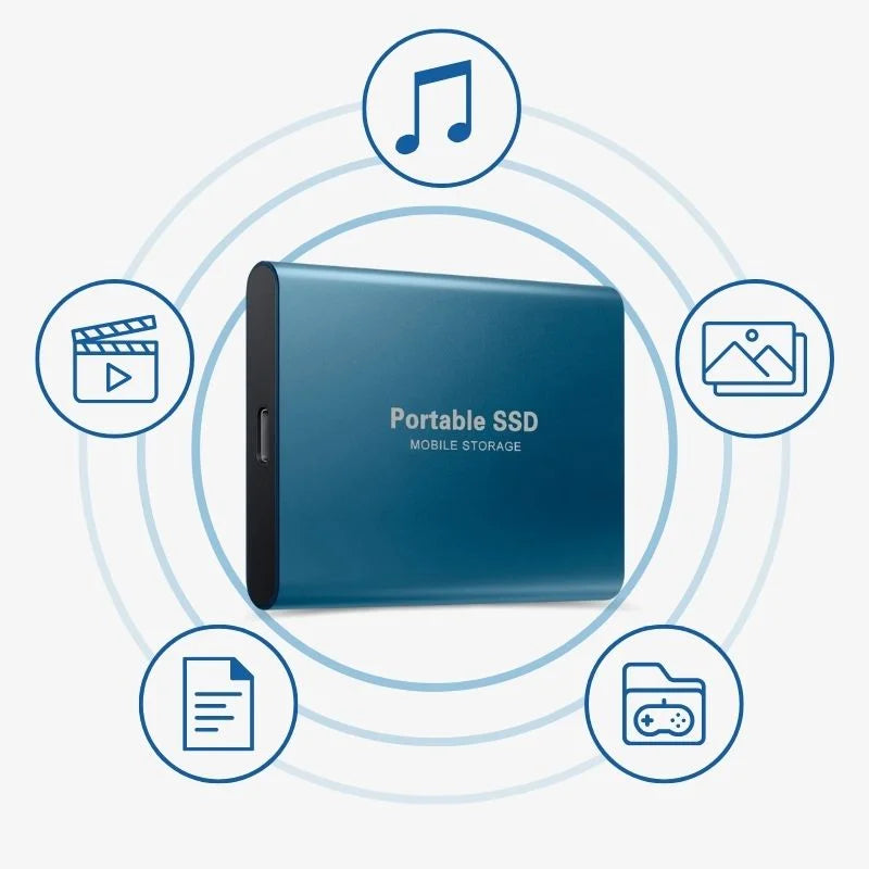 Robuste USB-C externe SSD, perfekt für Gaming und schnellen Zugriff auf große Datenmengen.