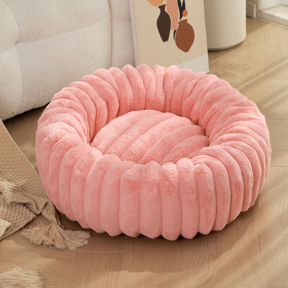 Komfortables Plüsch Donut Tierbett, modernes Design, weich & warm für Hunde und Katzen.