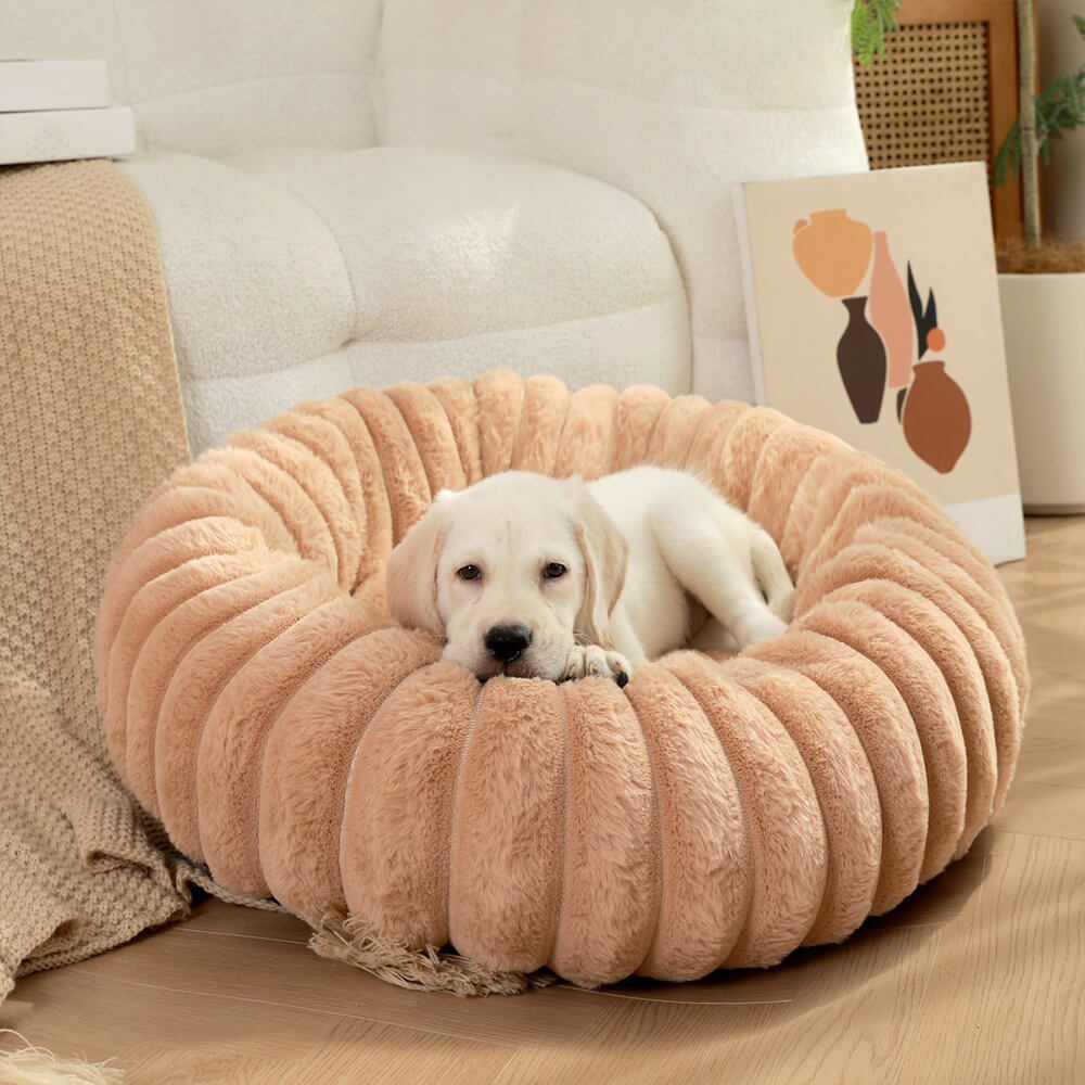 Kleines bis mittleres rundes Plüsch Donut Tierbett, weich & warm für Hunde und Katzen.
