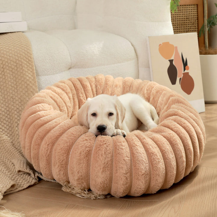 Kleines bis mittleres rundes Plüsch Donut Tierbett, weich & warm für Hunde und Katzen.