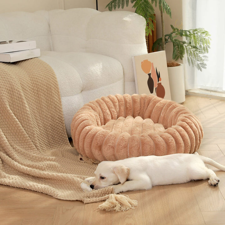 Donut-Tierbett aus weichem Plüsch für Hunde & Katzen, schafft einen sicheren, geborgenen Schlafplatz.