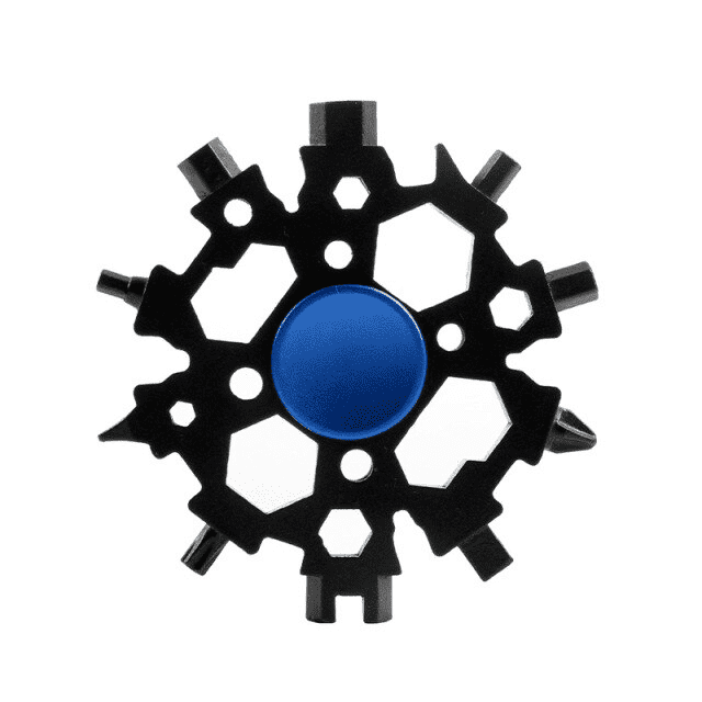 Geschenkidee: Vielseitiges 22-in-1 Schneeflocken Multitool mit Fidget Spinner für Outdoor & Alltag.