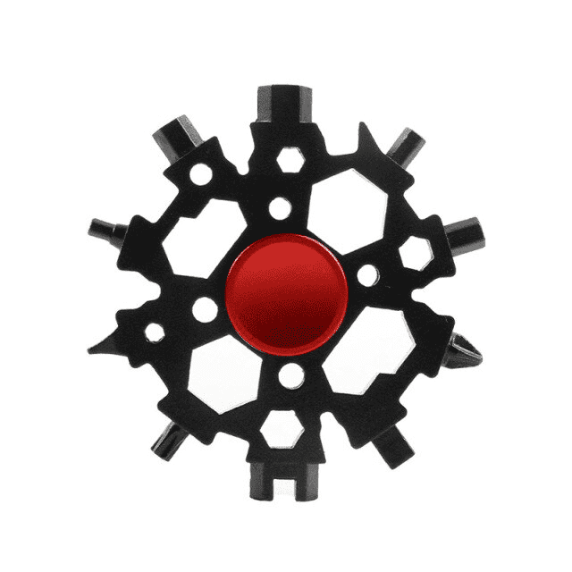 Nahaufnahme des multifunktionalen Schneeflocken Multitools mit Fidget Spinner. Enthält Schraubendreher.