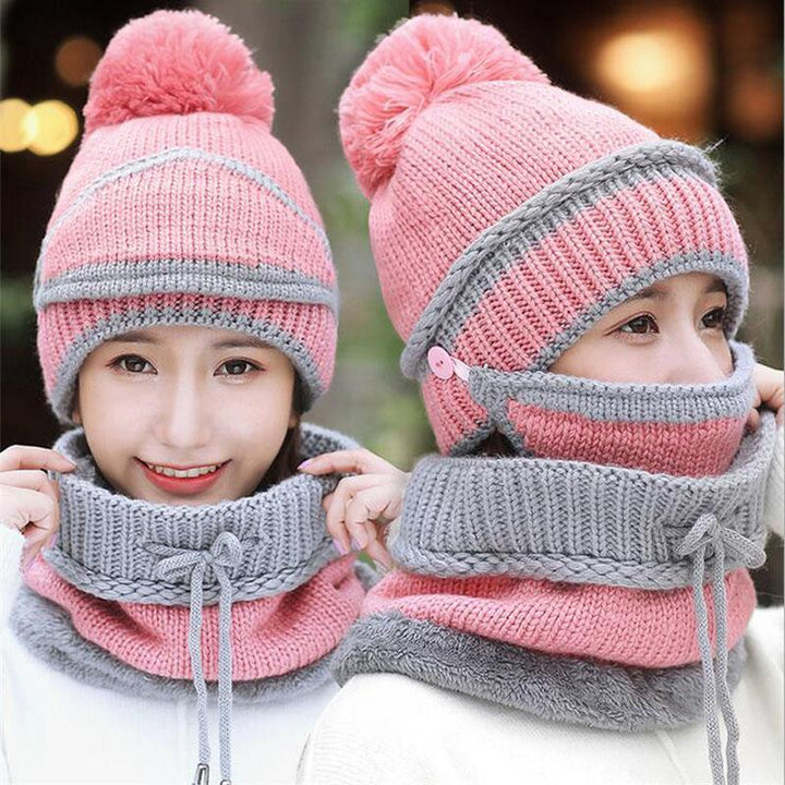 Weiche Fleece-Beanie als 3-in-1 Set: Gemütliche Wintermütze, warmer Schal & schützende Maske für kalte Tage.