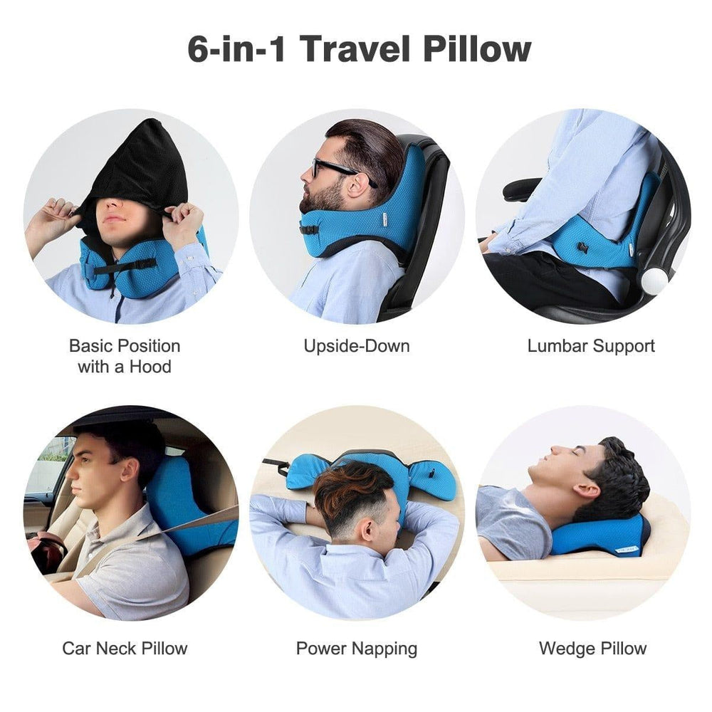 Weiches Memoryschaum Nackenkissen mit Kapuze; ideal für entspannte Flugreisen, Autofahrten & Relaxen.