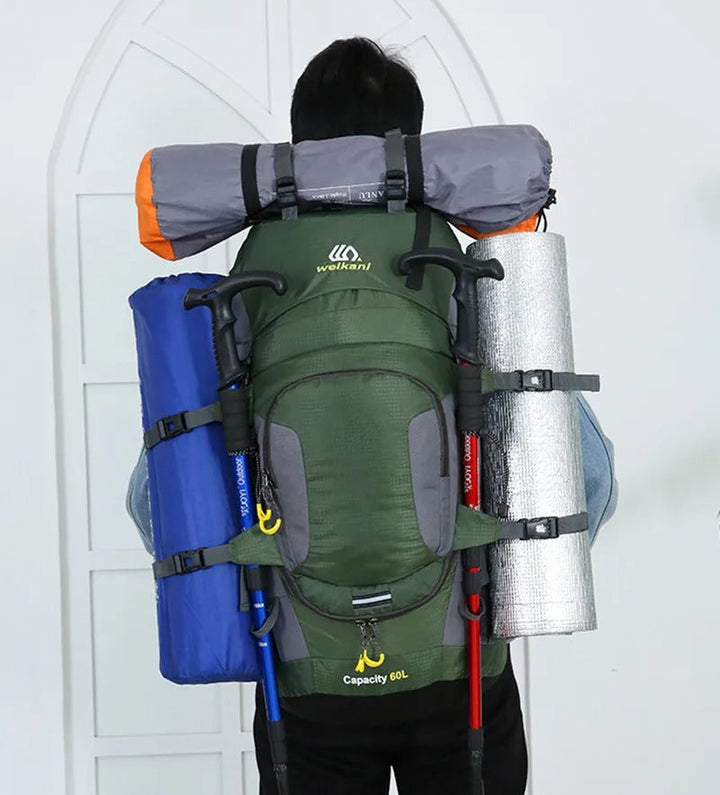 Großer, wasserdichter 60L Rucksack für Outdoor-Sport & Reisen. Unisex-Design mit optimalem Komfort.