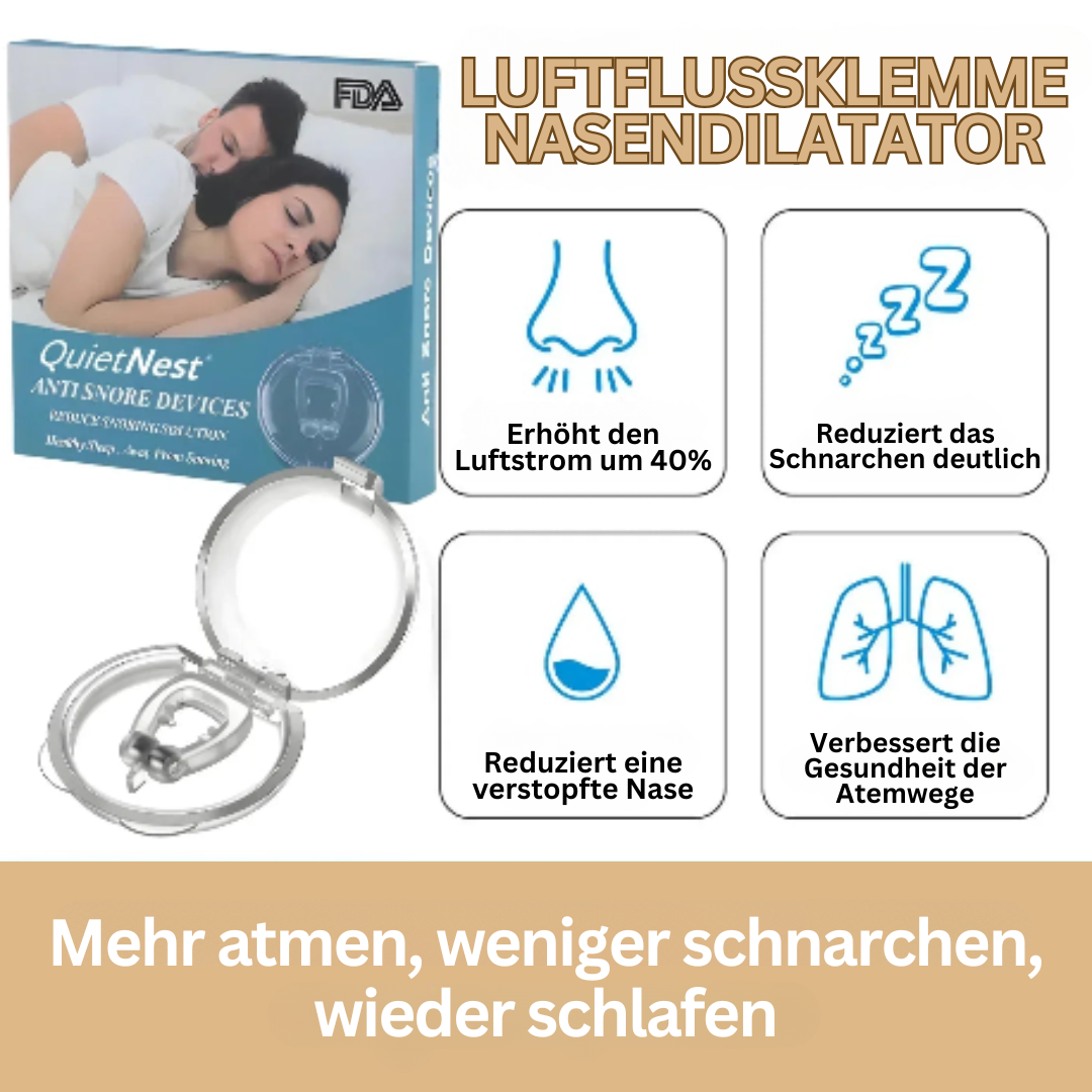 Wiederverwendbarer Silikon Anti-Schnarch-Nasenclip SilentBreathe, effektive Schlafhilfe für erholsame Nächte.
