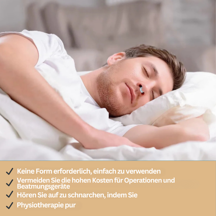 Ergonomischer Anti-Schnarch-Nasenclip SilentBreathe aus flexiblem Silikon, komfortable Atemhilfe für besseren Schlaf.