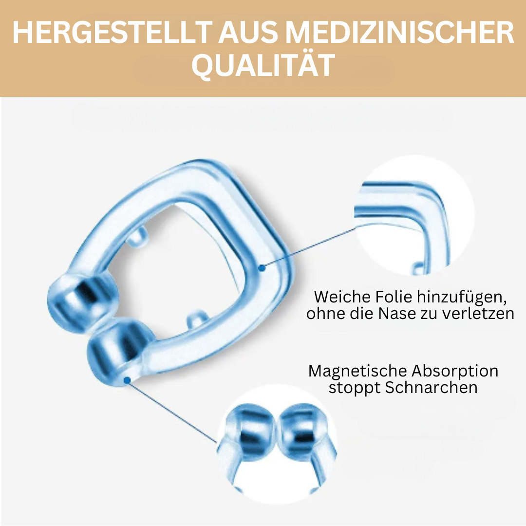 Hochwertiger Anti-Schnarch-Nasenclip SilentBreathe, die diskrete Lösung für einen schnarchfreien und erholten Schlaf.