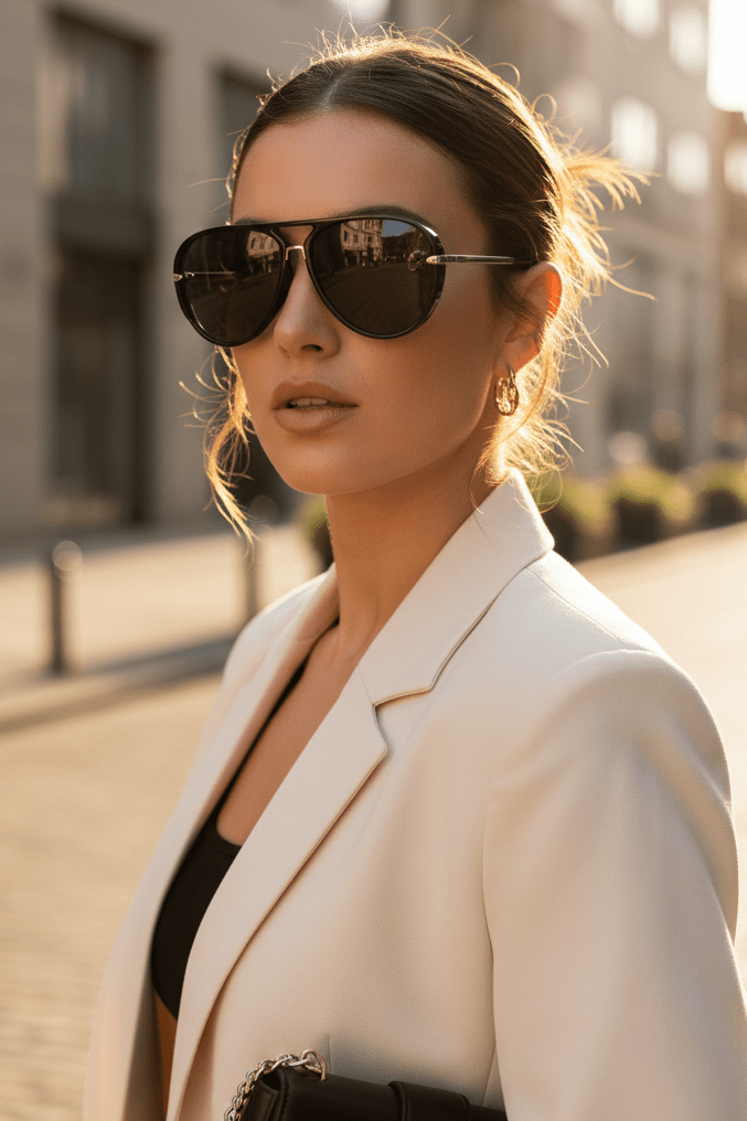 Moderne Unisex Aviator Sonnenbrille mit UV400 Schutz, ideal als leichtes Reise-Accessoire.