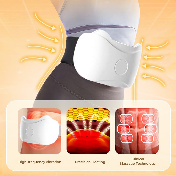 Ergonomisches Bauchmassagegerät, kabellos, für gezielte Wärme- & Vibrationsmassage am Bauch.