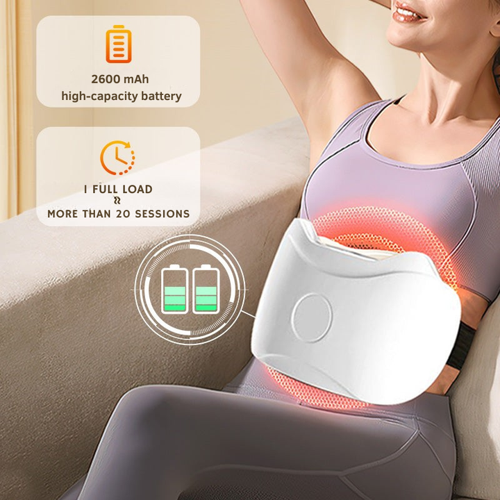 Tragbares Bauchmassagegerät mit Wärme & 3 Vibrationsmodi für tiefgehende Entspannung jederzeit.