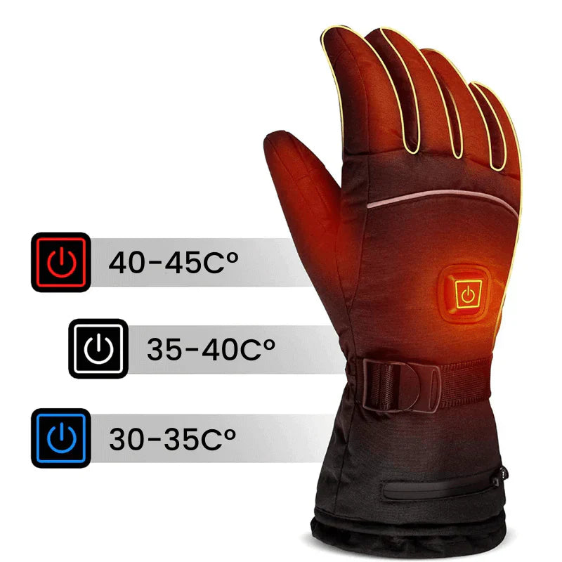 Detailansicht der robusten, wasserdichten beheizbaren Winterhandschuhe für effektiven Kälteschutz bei Outdoor-Sport.