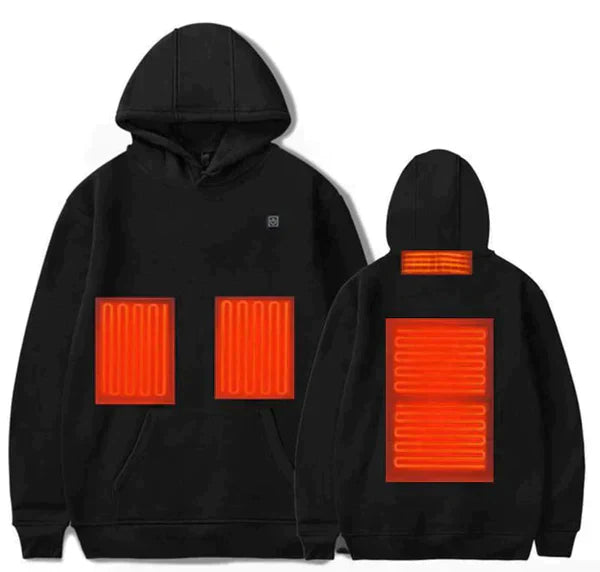 Unisex beheizter Hoodie in Grau, perfekt für kalte Wintertage. Warmer Pullover mit Heizfunktion, Kälteschutz.