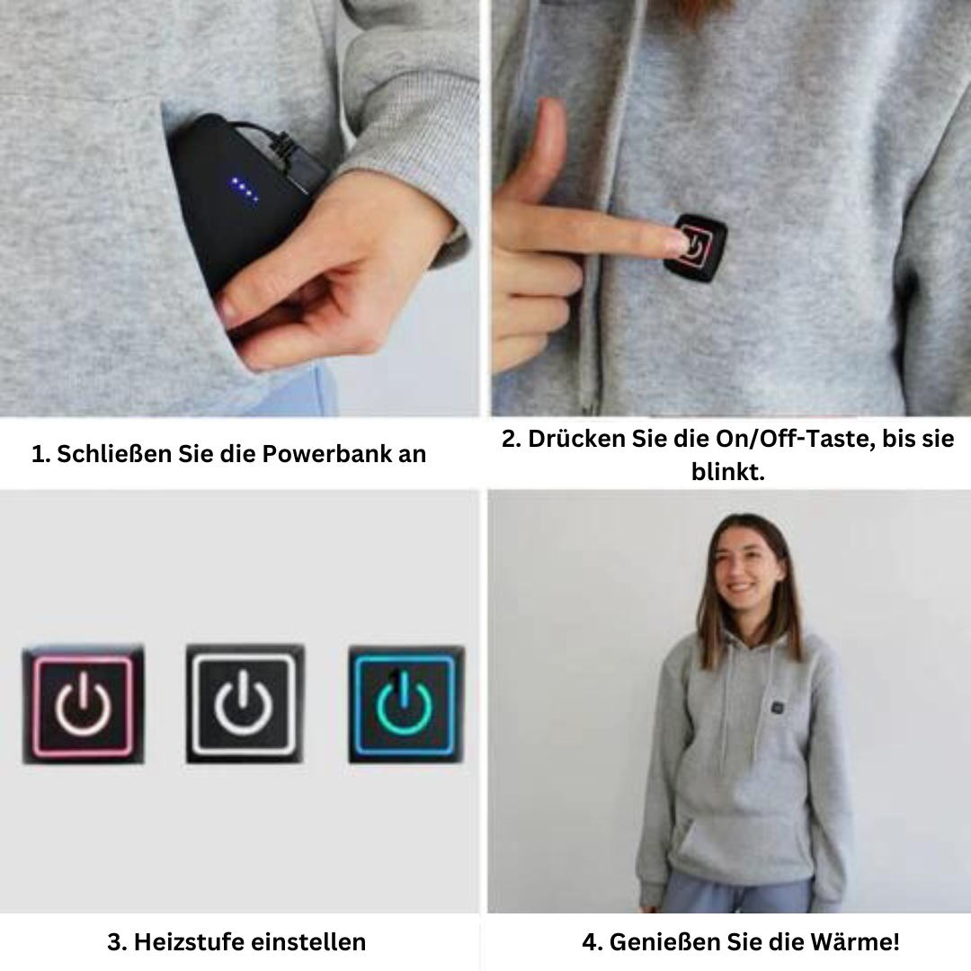 Gemütlicher unisex beheizter Hoodie, ideal für Outdoor-Bekleidung und kalte Wintertage. Thermo-Pullover.