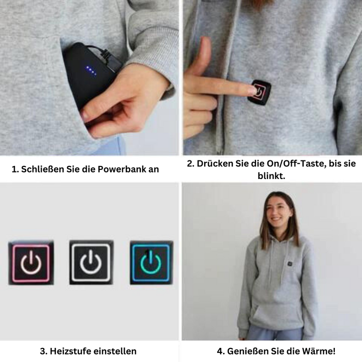 Gemütlicher unisex beheizter Hoodie, ideal für Outdoor-Bekleidung und kalte Wintertage. Thermo-Pullover.