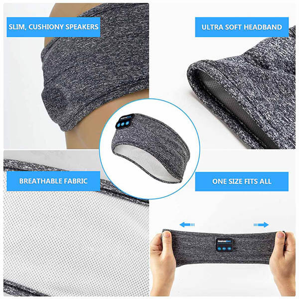 Hochwertiges, atmungsaktives Material des grauen Schlafkopfhörer-Stirnbands. Für maximalen Komfort & erholsamen Schlaf.