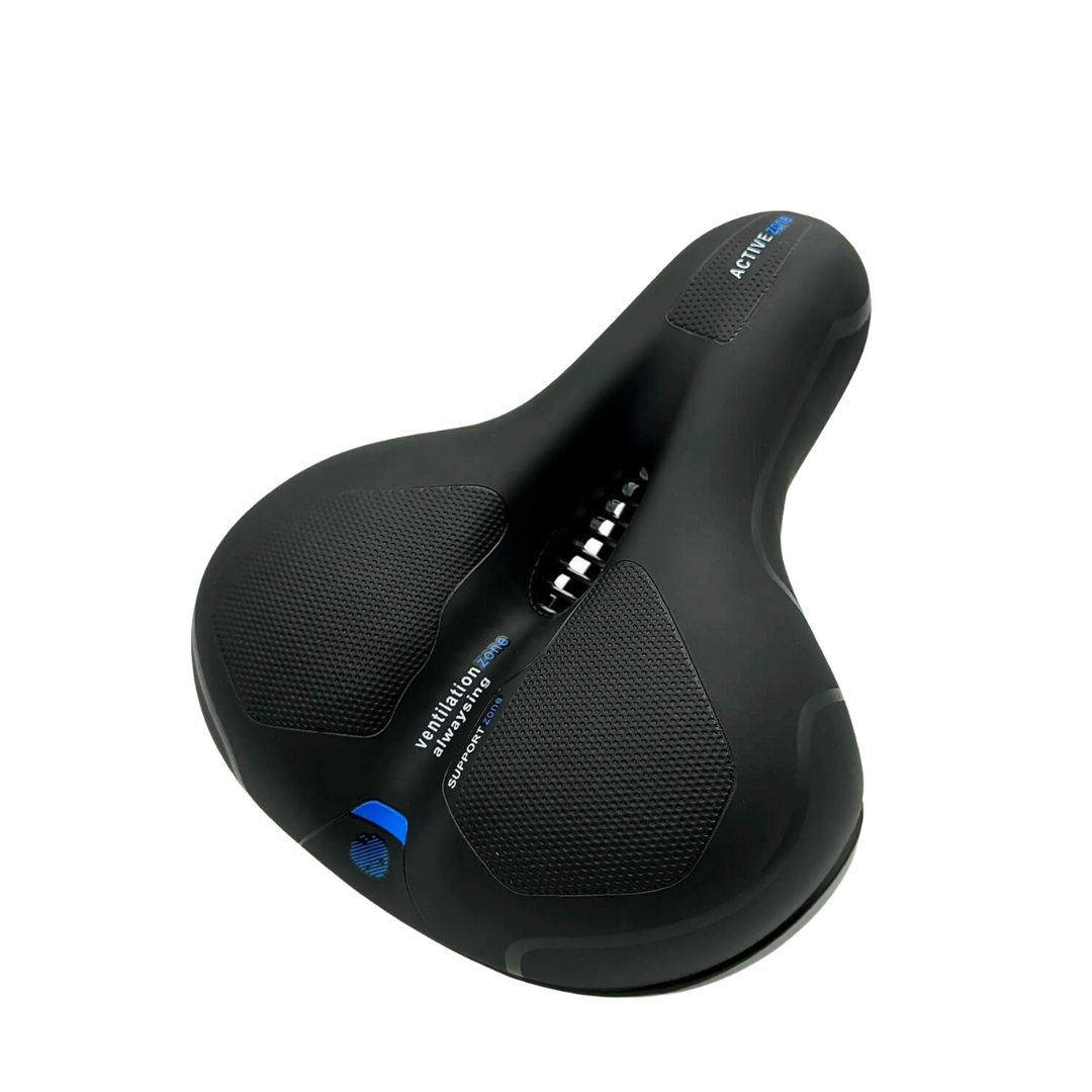 Blick von oben auf den ergonomisch geformten CloudComfort Fahrradsattel mit breiter Sitzfläche.