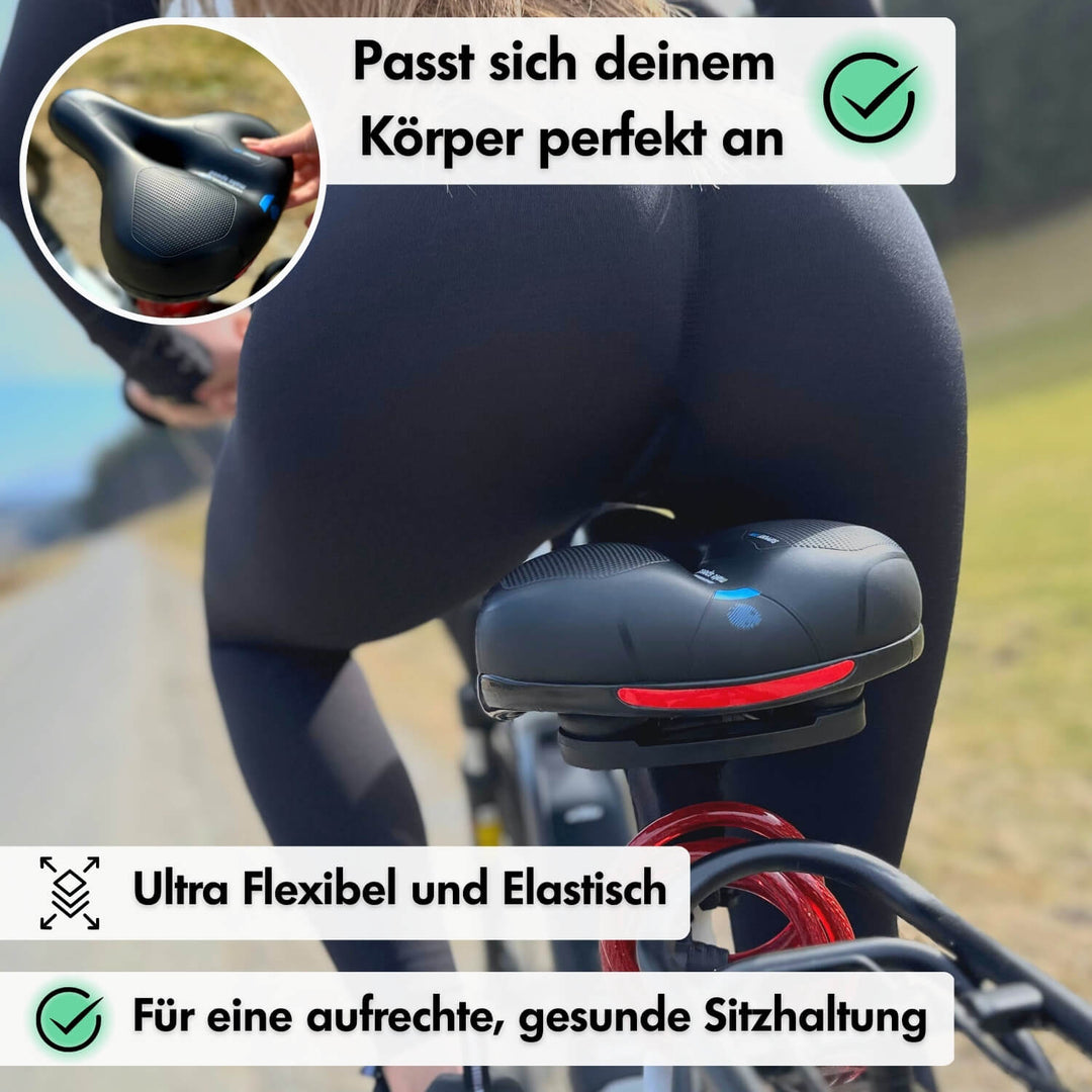 Blauer Unisex Fahrradsattel mit Memoryschaum & ergonomischem Design für schmerzfreies Radfahren.