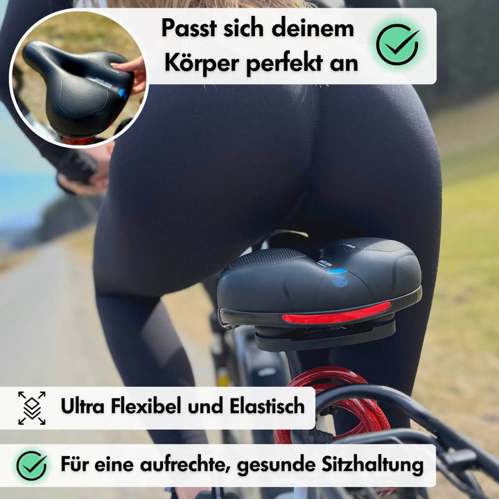 Blauer Unisex Fahrradsattel mit Memoryschaum & ergonomischem Design für schmerzfreies Radfahren.