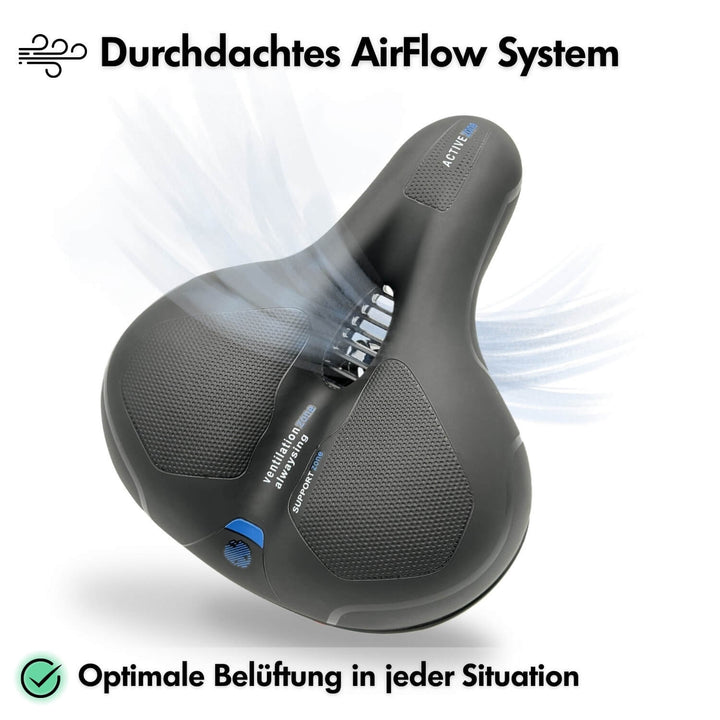 Detailansicht: Weicher Memoryschaum & lüftungsaktive Oberfläche des CloudComfort Fahrradsattels.