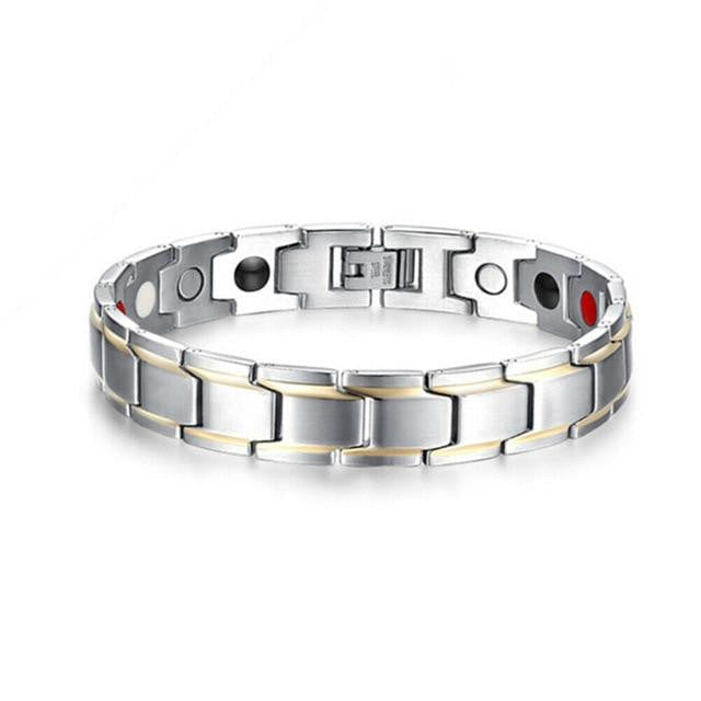 Unisex Energie-Therapiearmband aus Edelstahl mit Germanium für Wohlbefinden & Schmerzlinderung.