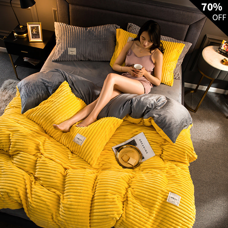 Gelber Flanell Bettbezug, weiche & warme Winterbettwäsche. Bringt Farbe ins Schlafzimmer und spendet Wärme.