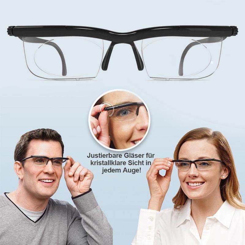 Elegante schwarze Unisex-Lesebrille mit fokussierbarer Zoom-Linse. Stilvolle Sehhilfe für Damen und Herren.