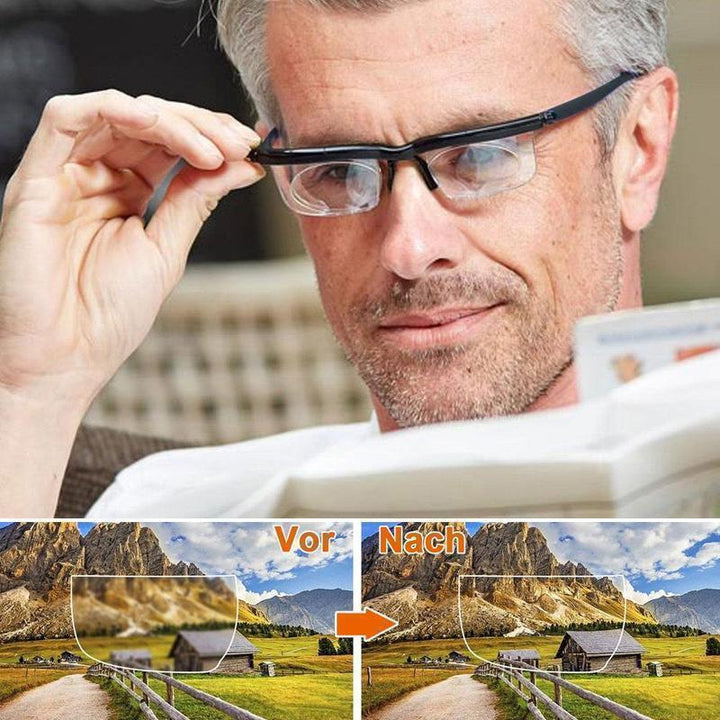 Die innovative fokussierbare Lesebrille mit einstellbarer Zoom-Linse bietet klare Sicht für jedes Detail.