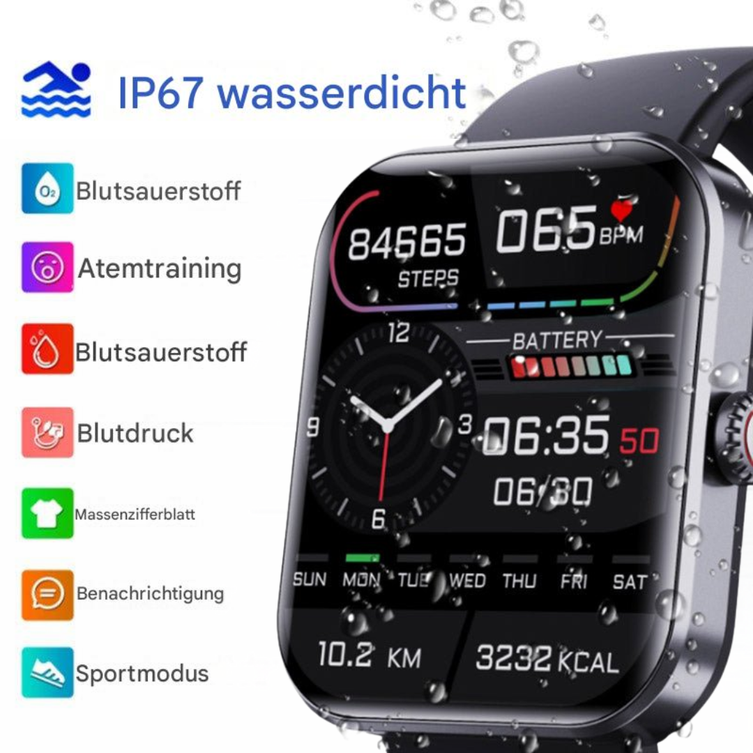 Innovative GlucoWatch Gesundheitsuhr: Blutzucker, Blutdruck & Schlaf-Tracking für Ihr Wohlbefinden.