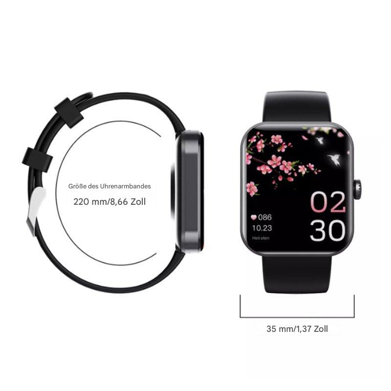 Elegante schwarze GlucoWatch Smartwatch mit Blutzucker-, Herzfrequenz- & Blutdruckmessung.