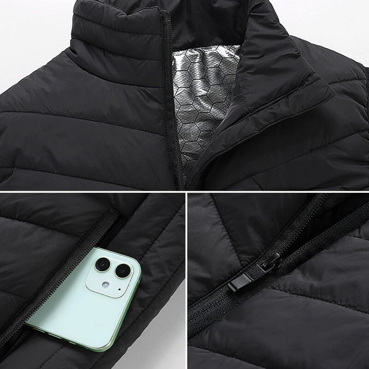 Robuste Unisex Graphen Heizweste für Outdoor-Aktivitäten wie Wandern, Skifahren; USB-beheizbar, winterfest.
