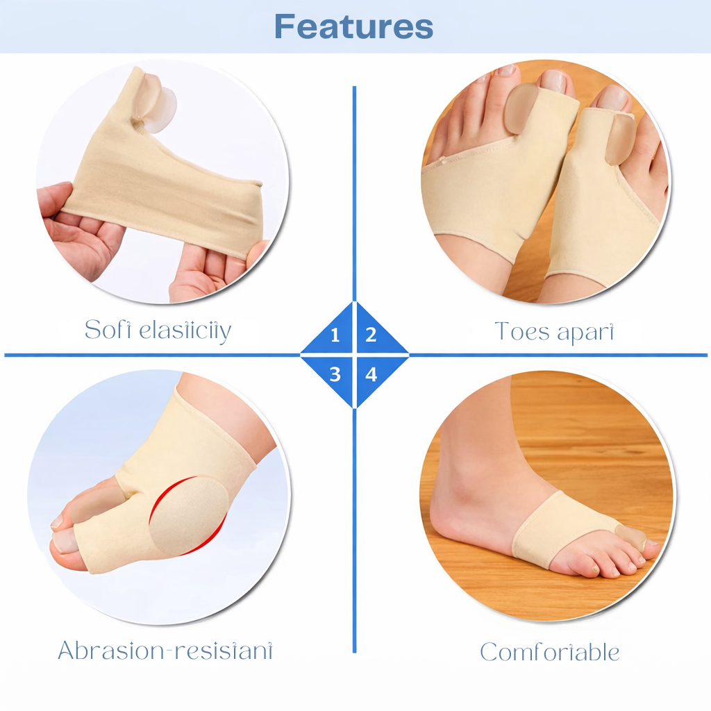 Weicher Zehenspreizer aus Silikon und Textil für Druckentlastung bei Hallux Valgus und Ballenzeh Schmerzen.