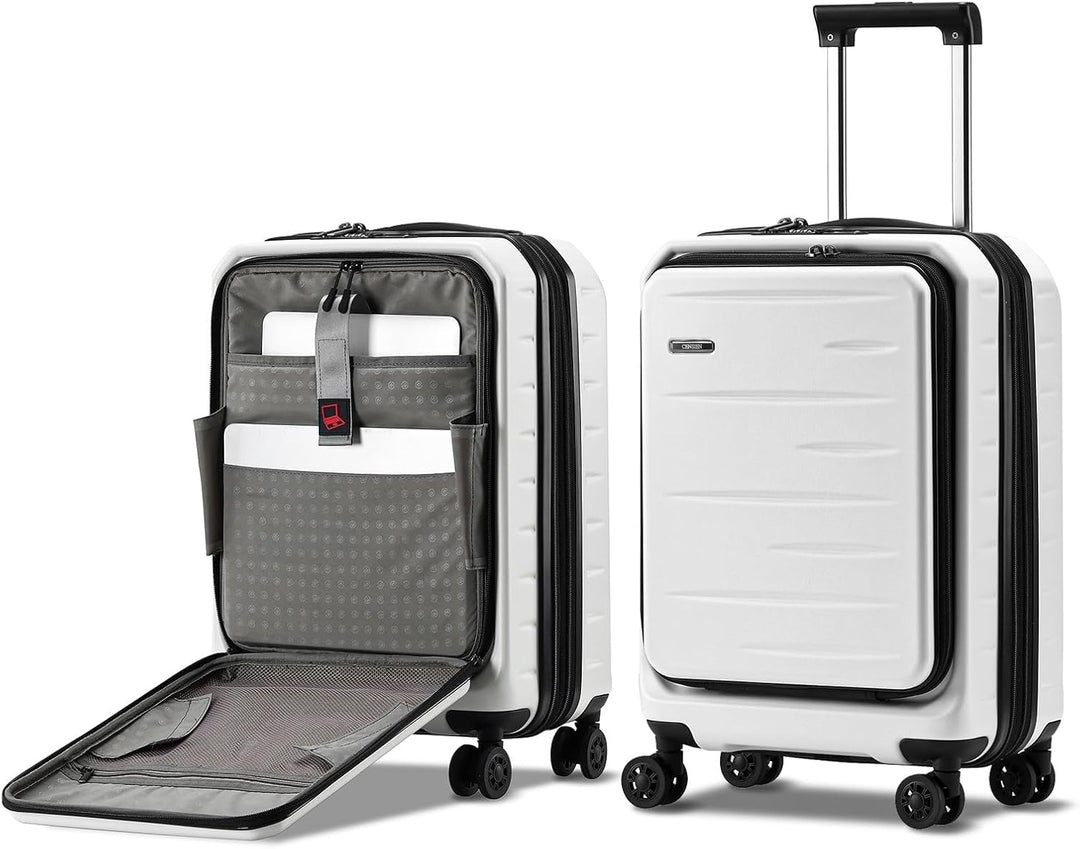Eleganter Unisex-Koffer mit Hartschale, Frontfach für Tablet & erweiterbarem Volumen, TSA-Schloss.