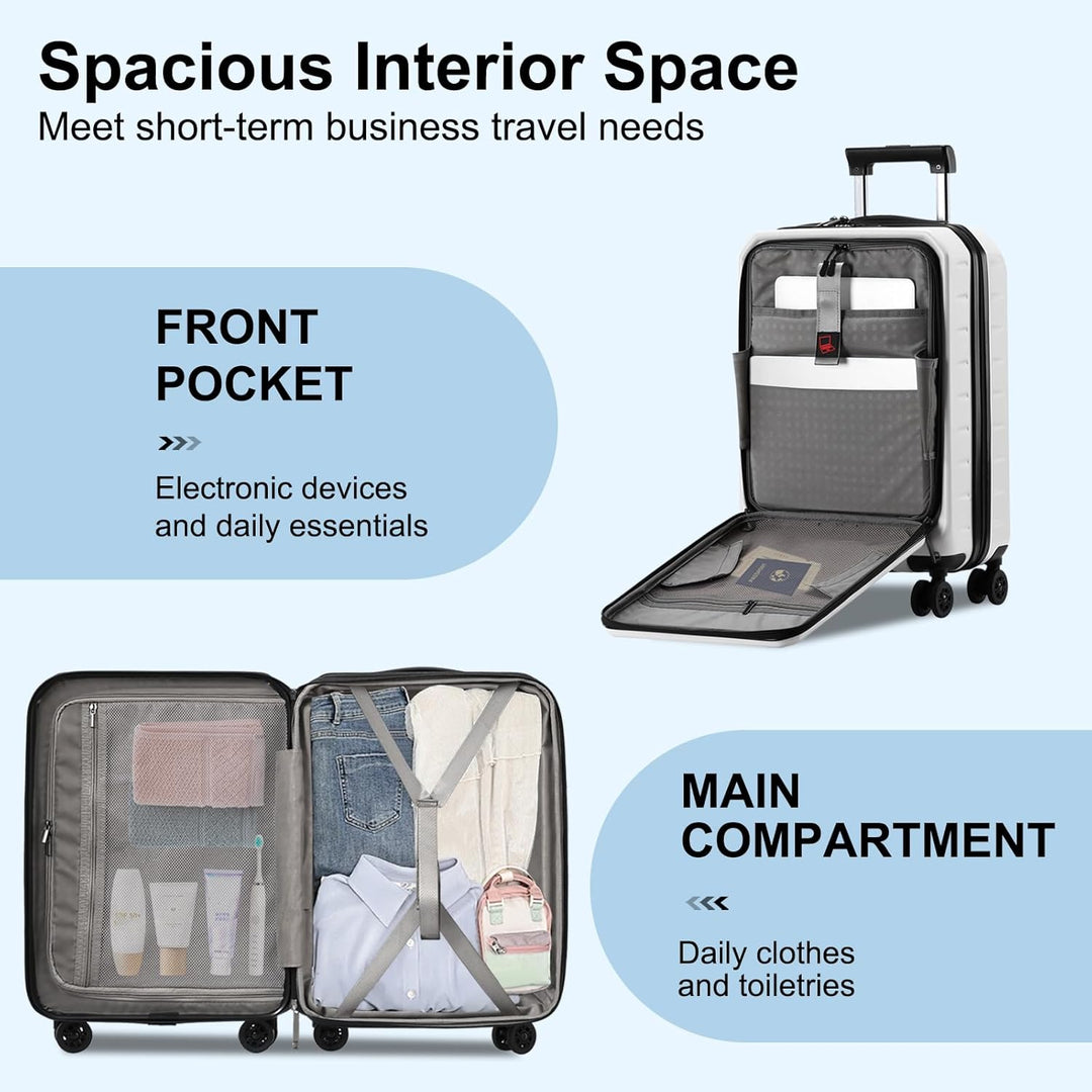 Unisex Handgepäck Hartschalenkoffer mit Frontfach für Laptop, erweiterbar & TSA-Gesichert.
