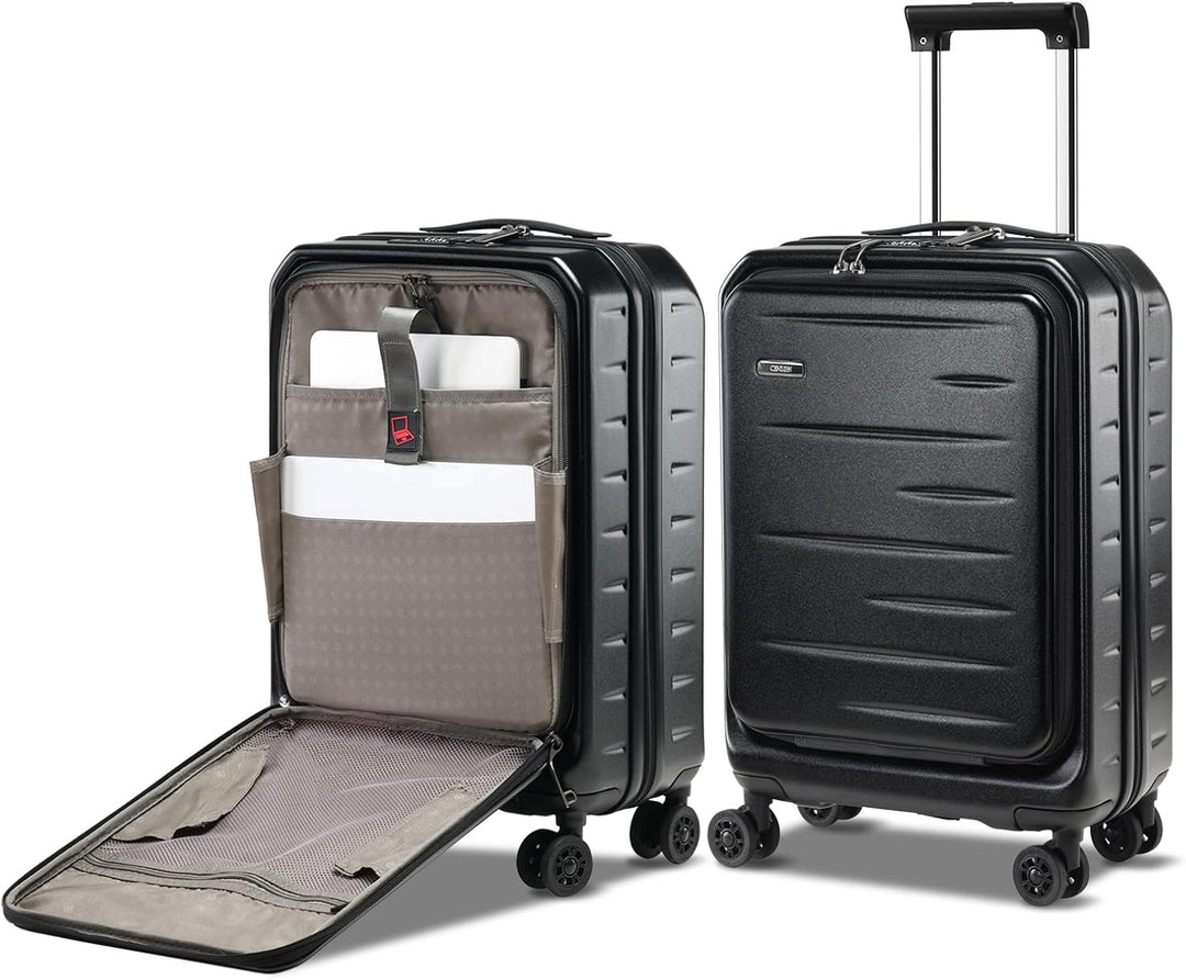 Kompakter erweiterbarer Hartschalenkoffer, unisex, mit Frontfach für Laptop & TSA-Schloss.