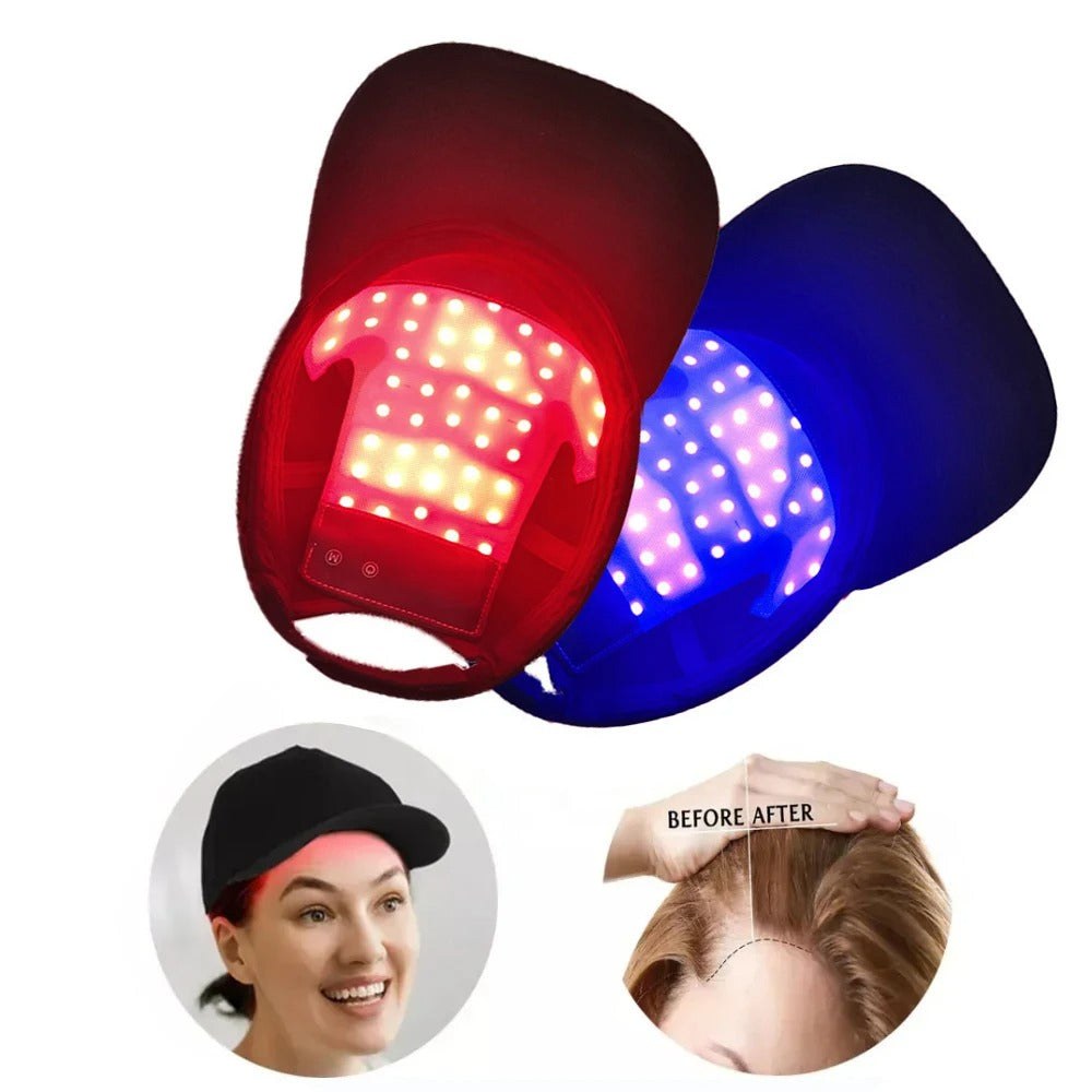 Moderne Infrarot Rotlicht Therapie Mütze, die Lichttherapie für effektives Haarwachstum nutzt.