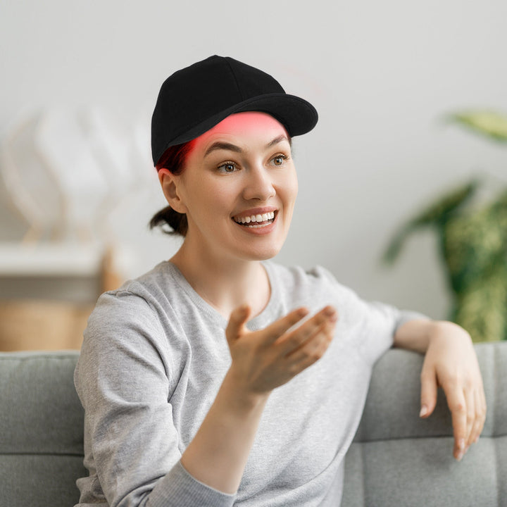 Bequeme Unisex Therapie Mütze mit Infrarot Rotlicht für Haarwachstum und intensive Haarpflege.
