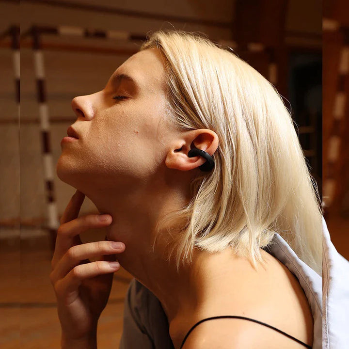 Unisex Bluetooth-Headset mit Knochenschall-Technologie, wasserdicht für Sport, komfortabel.