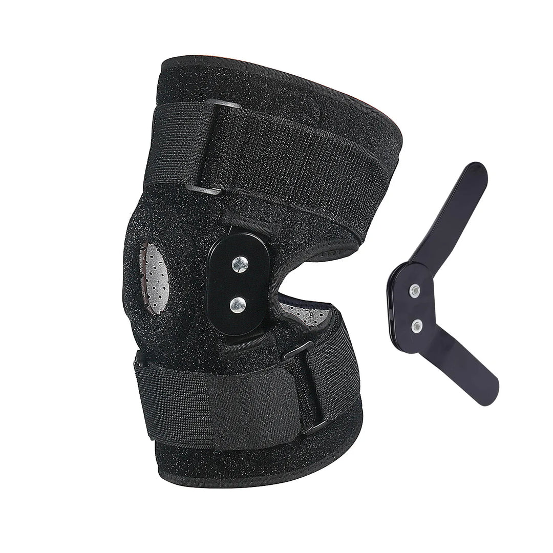 Robuste Sportbandage mit Scharnier für Knie, ideal für Rehabilitation, Stabilität & Knieschutz.