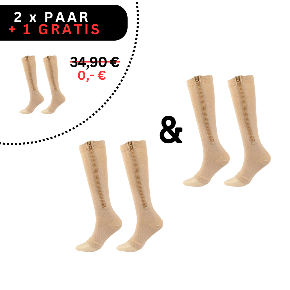Komfortable Kompressionsstrümpfe mit Reißverschluss, unisex, für aktive Schmerzlinderung und verbesserte Durchblutung.