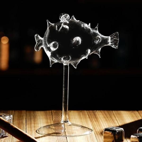 Unisex Trinkglas: Kugelfisch Cocktailglas mit Glasstrohhalm, ein Hingucker für jede Hausbar & Party.