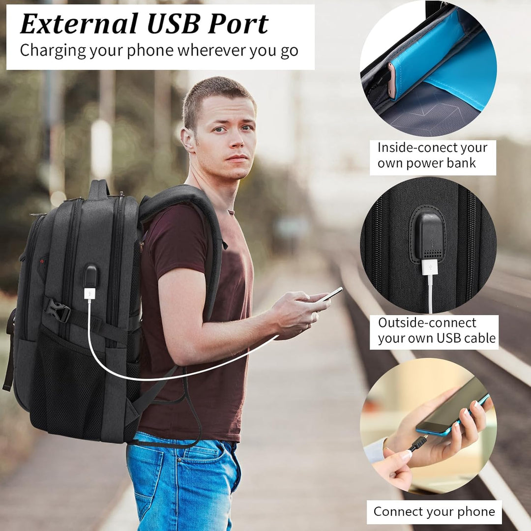 Unisex USB-Rucksack, wasserdicht, mit Laptopfach und Organisation für Reisen.