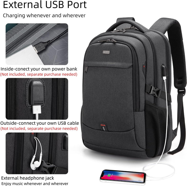 Eleganter Business Rucksack mit USB-Port, organisiertem Innenraum für Laptops.