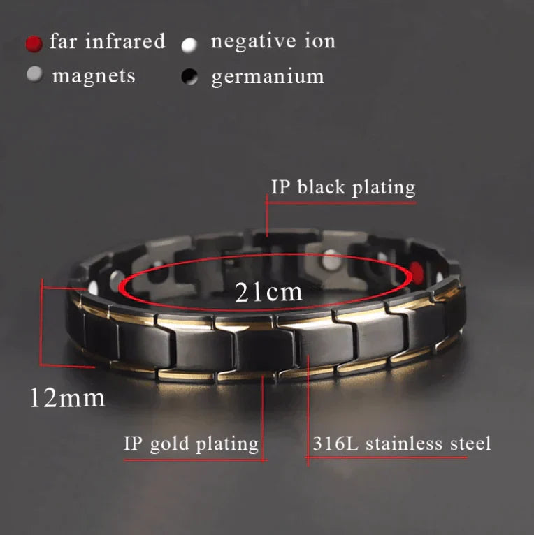 Nahaufnahme: Oberfläche des magnetischen Therapie-Armbands. Hochwertiger Unisex Schmuck für Wohlbefinden.