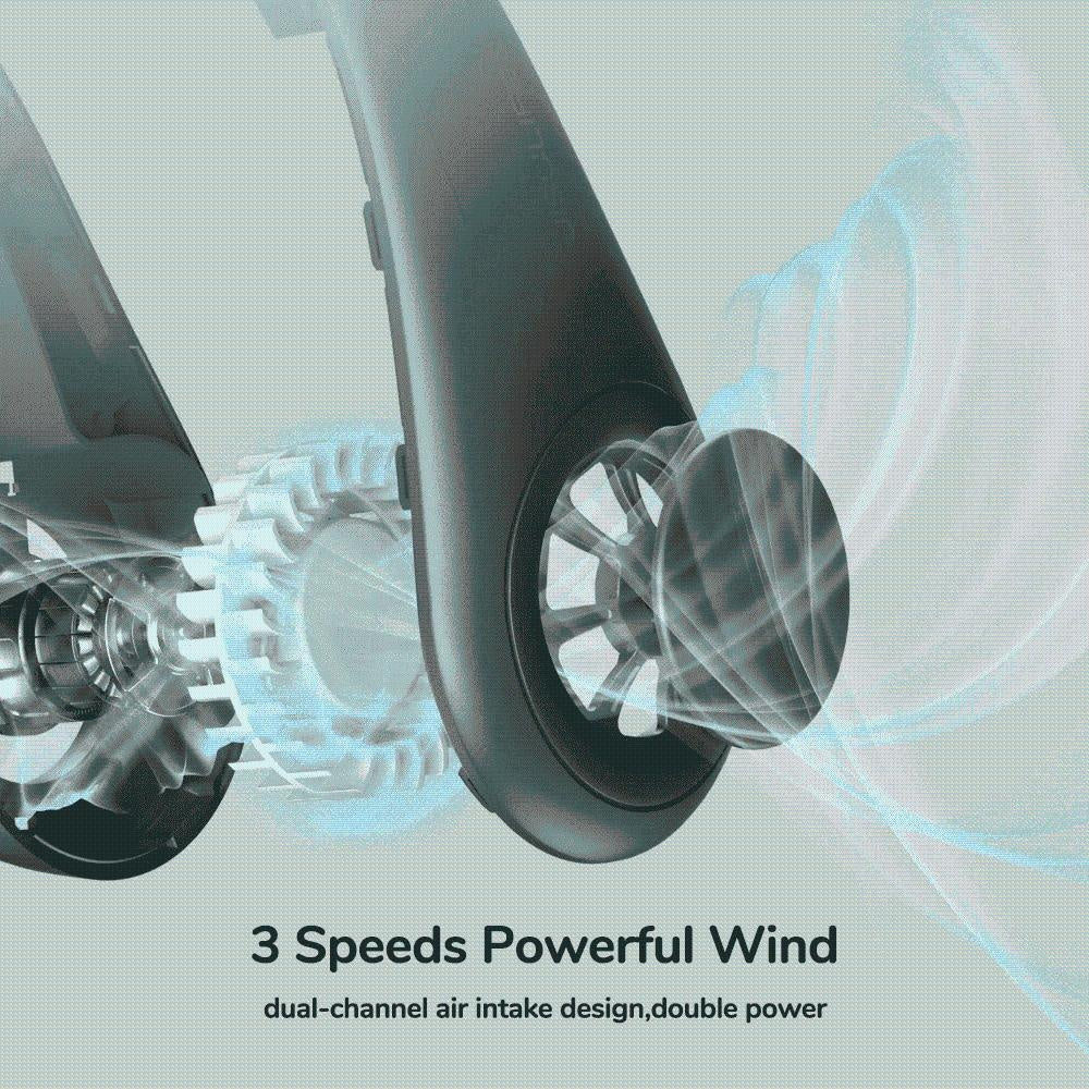 Tragbarer Nackenventilator; geräuscharm, flügellos und perfekt für Sport, Outdoor & Pendeln.