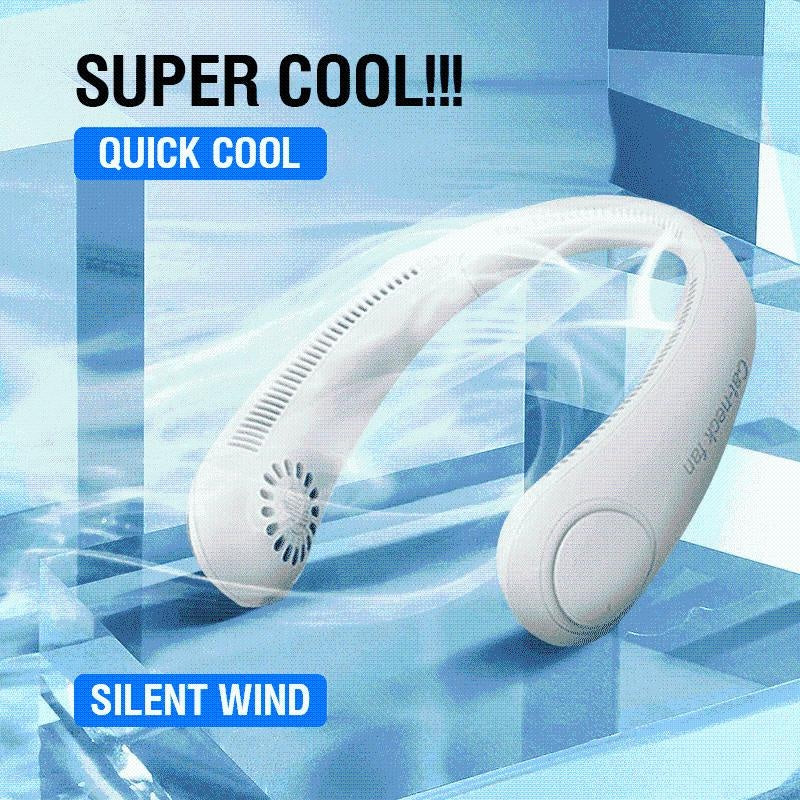 Leichtgewichtiger Nackenventilator in Grau; tragbar & wiederaufladbar für ständige Erfrischung.