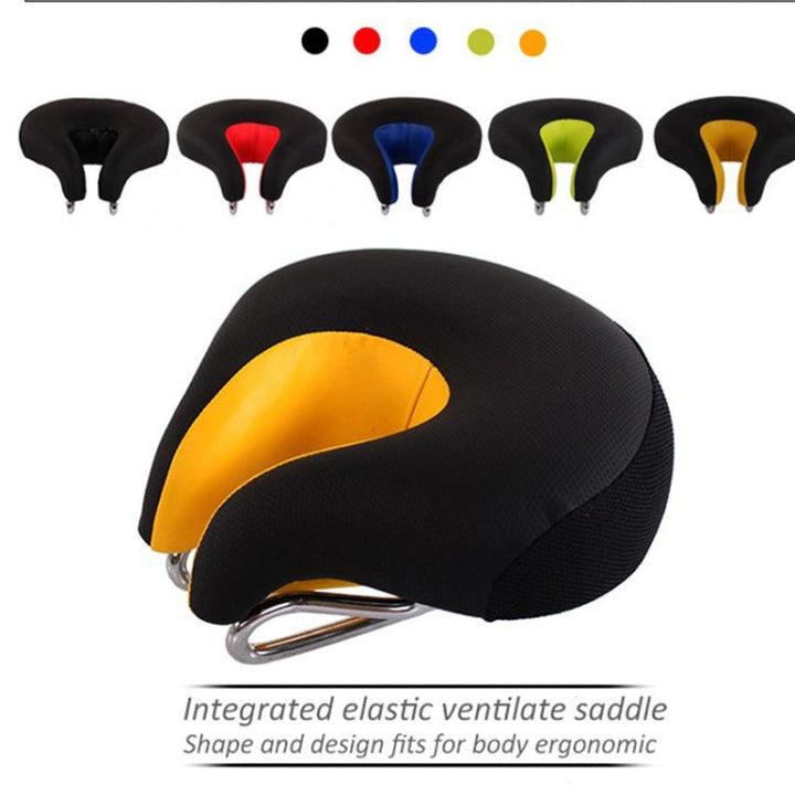 Roter nasenloser Mountainbike-Sattel, ergonomisch geformt, druckentlastend & weich gepolstert für Damen und Herren.